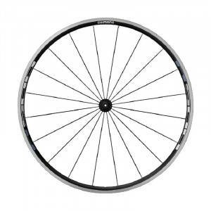 Roata Shimano WH-R501, fata, OLD 100mm, janta clincher neagra cu banda, monotone sticker, QR negru