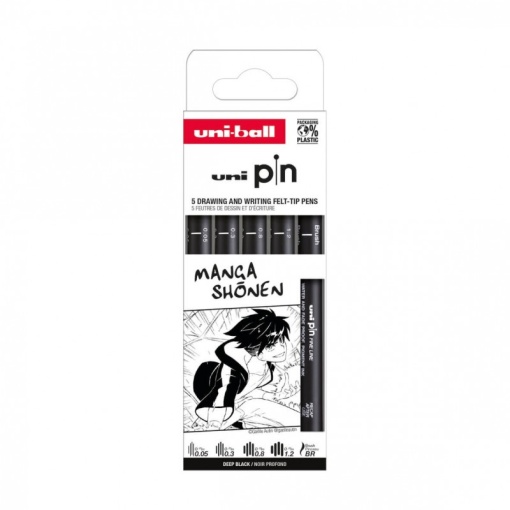 Set 5x Liner, vârf 0.05-1.2 mm + pensulă, UNI PIN-200, pe baza de apa