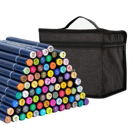 Set 80 Markere Sketching Vârf Dublu Rotund/Tesit Husa Textil Deli