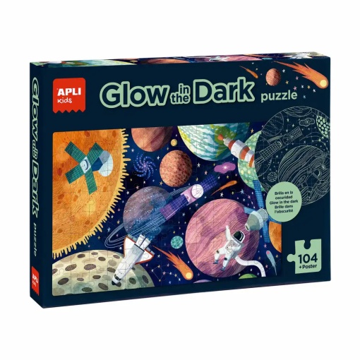 Puzzle Apli, Glow In The Dark, Sistemul Solar, 104 piese, 5x5 cm,