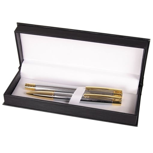 Set cadou stilou + pix Cresco Elegant, corp metalic argintiu, clips auriu