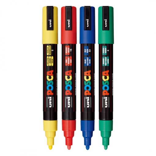 Marker UNI Posca PC-5M, varf rotund, 1.8-2.5mm, set 4 culori