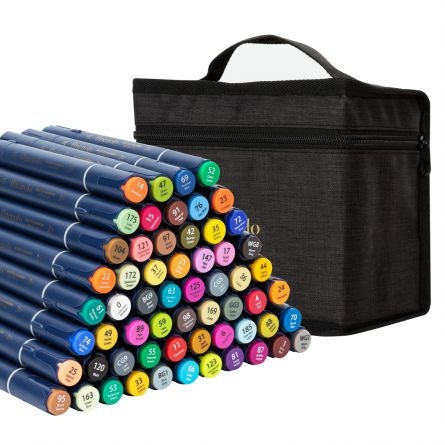 Set 60 Markere Sketching Vârf Dublu Rotund/Tesit Husa Textil Deli