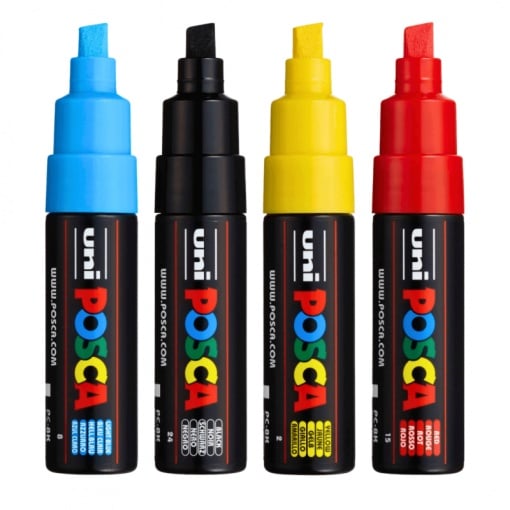 Marker UNI Posca PC-8K, varf tesit, 8.0mm, set 4 culori