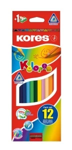 Creioane Colorate 12 Culori + Ascutitoare Triunghiulare Kores