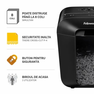 Distrugator documente Fellowes LX45, cross cut, 8 coli, negru - Img 2