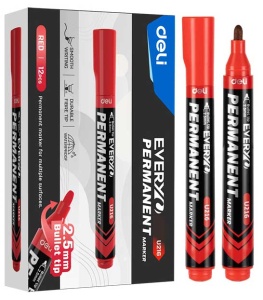 Marker Permanent Rosu Varf Rotund 2.5mm Deli - Img 3