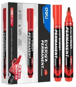 Marker Permanent Rosu Varf Rotund 2.5mm Deli - Img 3