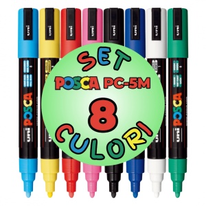 Marker UNI Posca PC-5M, varf rotund, 1.8-2.5mm, set 8 culori - Img 2