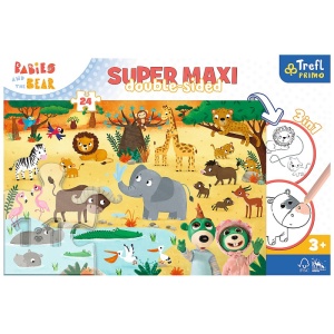 Puzzle carton 24 piese Trefl Primo - Babies and the Bear - Super Maxi - In Safari, +3 ani - Img 4