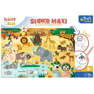 Puzzle carton 24 piese Trefl Primo - Babies and the Bear - Super Maxi - In Safari, +3 ani - Img 4