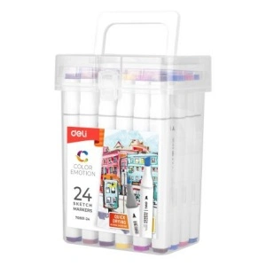 Set 24 Markere Skething Varf Dublu 1mm/7mm Cut Plastic Deli - Img 2