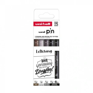 Set 5x Liner, varf 0.8 mm + pensula, UNI PIN-200, pe baza de apa