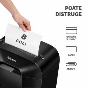 Distrugator documente Fellowes LX45, cross cut, 8 coli, negru - Img 3