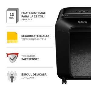 Distrugator documente Fellowes LX85, cross cut, 12 coli, negru - Img 2