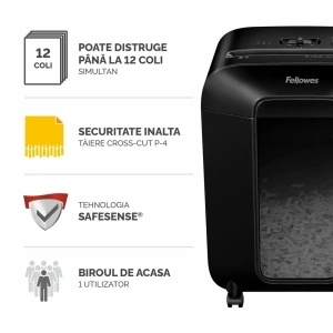 Distrugator documente Fellowes LX85, cross cut, 12 coli, negru - Img 2
