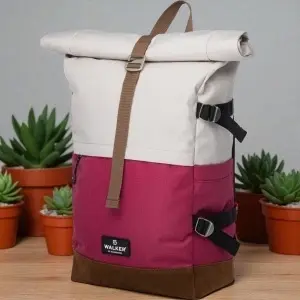 Rucsac Rollup Bicolor Crem Popcorn - Roz Magenta Walker