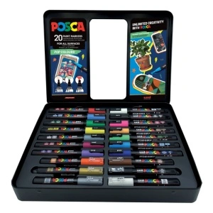 Set 20x Marker UNI Posca POP Colours, cutie metalica