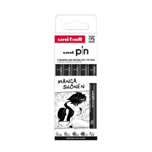 Set 5x Liner, vârf 0.05-1.2 mm + pensulă, UNI PIN-200, pe baza de apa