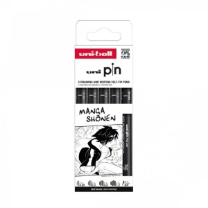 Set 5x Liner, vârf 0.05-1.2 mm + pensulă, UNI PIN-200, pe baza de apa