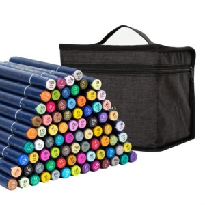 Set 80 Markere Sketching Vârf Dublu Rotund/Tesit Husa Textil Deli