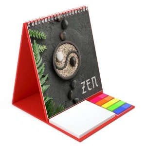 Calendar de birou cu notite repozitionabile Zen rosu