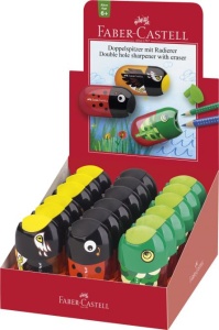 Display 18 Ascuțitori Asortate Peștisor-Buburuză-Vultur Faber-Castell