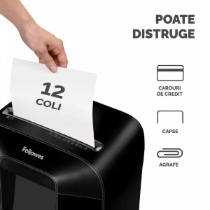 Distrugator documente Fellowes LX85, cross cut, 12 coli, negru - Img 3
