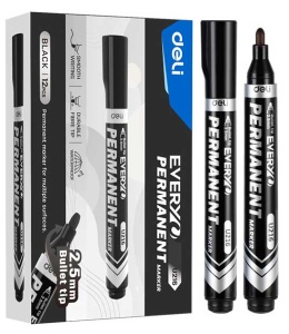 Marker Permanent Negru Varf Rotund 2.5mm Deli - Img 3