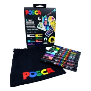 Set 8x Marker UNI Posca PC-5M, varf rotund, 1.8-2.5mm, cutie carton + saculet textil - Img 1