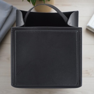 Suport Din Piele Naturala Neagra Pentru Servetele - Img 4