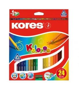 Creioane Colorate 24 Culori + Ascutitoare Triunghiulare Kores