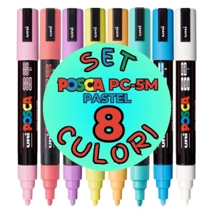 Marker UNI Posca PC-5M, varf rotund, 1.8-2.5mm, set 8 culori pastel - Img 2