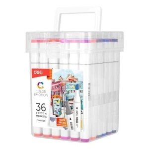 Set 36 Markere Skething Varf Dublu 1mm/7mm Cut Plastic Deli - Img 2