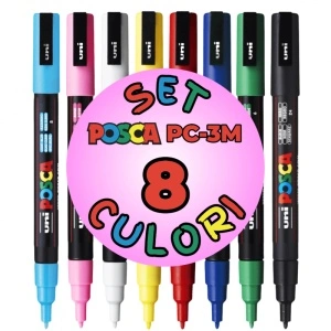 Marker UNI Posca PC-3M, varf rotund, 0.9-1.3mm, set 8 culori - Img 2