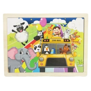 Puzzle lemn - Animale in Zoo Bus, 24 piese, Colorarte