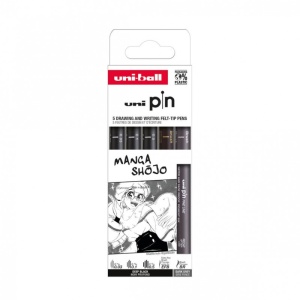 Set 5x Liner, varf 0.03-0.5mm + pensula + pensula extra-fin, UNI PIN-200, pe baza de apa