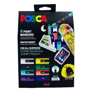 Set 8x Marker UNI Posca PC-5M, varf rotund, 1.8-2.5mm, cutie carton + saculet textil - Img 3