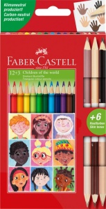 Creioane Colorate Children of the World 12+3 Creaioane Bicolore Piele Faber-Castell