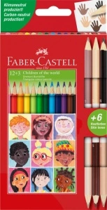 Creioane Colorate Children of the World 12+3 Creaioane Bicolore Piele Faber-Castell
