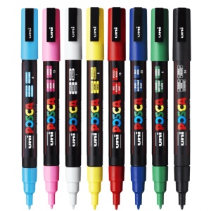 Marker UNI Posca PC-3M, varf rotund, 0.9-1.3mm, set 8 culori - Img 3