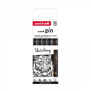 Set 5x Liner, varf 0.4-1,2mm + pensula + pensula extra-fin, UNI PIN-200, pe baza de apa
