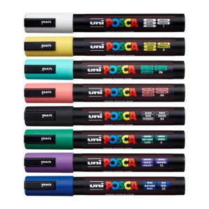 Set 8x Marker UNI Posca PC-5M, varf rotund, 1.8-2.5mm, cutie carton + saculet textil - Img 4