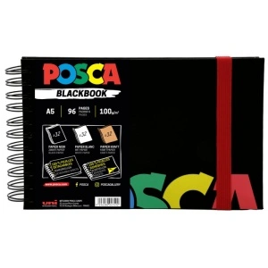 Sketchbook UNI Posca 1, A5, 96pag, cu spira, 3 tipuri de hartie (negru / alb / kraft)