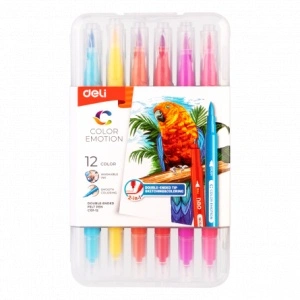 Carioci cu varf Pensula 12 Culori Cutie Plastic Deli
