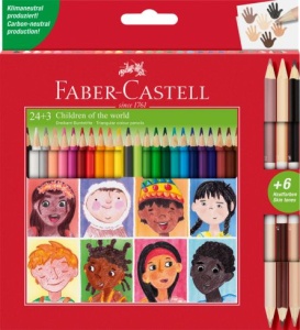 Creioane Colorate Children of the World 24+3 Creaioane Bicolore Piele Faber-Castell