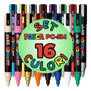 Marker UNI Posca PC-5M, varf rotund, 1.8-2.5mm, set 16 culori - Img 2