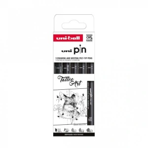 Set 5x Liner, varf 0.1-0,7mm + pensula + tesit 3.0, UNI PIN-200, pe baza de apa