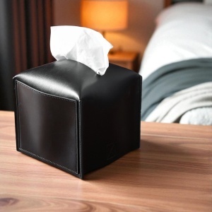 Suport Din Piele Naturala Neagra Pentru Servetele - Img 2