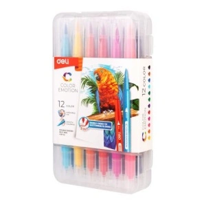 Carioci cu varf Pensula 12 Culori Cutie Plastic Deli - Img 2